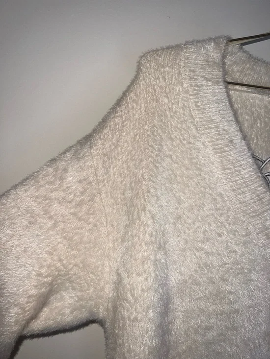 Hello Kitty Bow Sleeve Fuzzy Cardigan Cream Sanrio S/M NWT - Picture 6 of 13